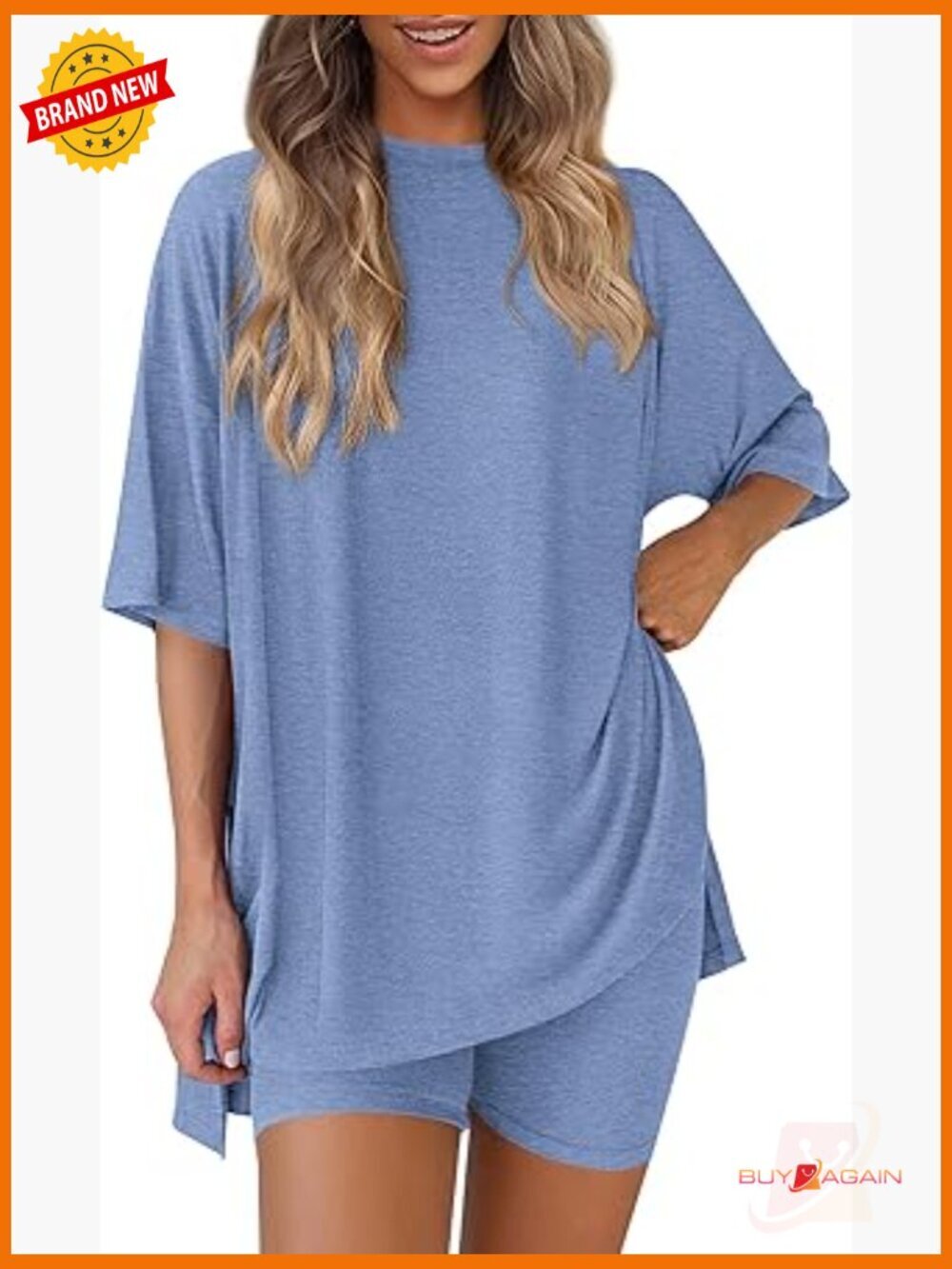 Women's 2 Piece Lounge Set Oversized Tee & Biker Shorts